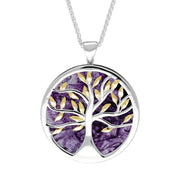 Sterling Silver Yellow Gold Plated Blue John Large Round Tree of Life Necklace P3418