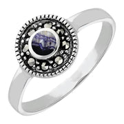 Sterling Silver Blue John Marcasite Round Ring, R747