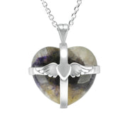 Sterling Silver Blue John Medium Winged Cross Heart Necklace P1856