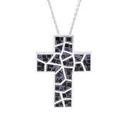 Sterling Silver Blue John Mosaic Set Cross Necklace P1185