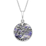 Sterling Silver Blue John Small Round Large Leaves Tree of Life Necklace P3340