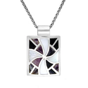 Sterling Silver Blue John and Mother of Pearl Fan Pattern Necklace P1133