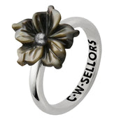 Sterling Silver Dark Mother of Pearl Tuberose Carnation Ring, R1000.