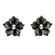 Sterling Silver Dark Mother of Pearl Tuberose Carnation Stud Earrings, E2162.