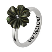 Sterling Silver Dark Mother of Pearl Tuberose Dahlia Ring, R995.