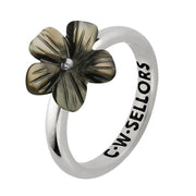 Sterling Silver Dark Mother of Pearl Tuberose Pansy Ring, R994.