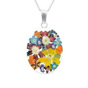 Sterling Silver Floral Bright Petal Large Oval Necklace - P2903C