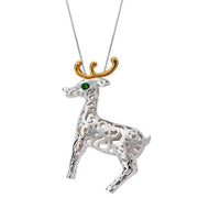Sterling Silver Green Zirconia Large Reindeer Necklace, P2793C.