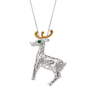 Sterling Silver Green Zirconia Small Reindeer Necklace, P2794C.