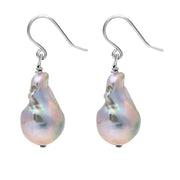 Sterling Silver Grey Baroque Pearl Hook Drop Earrings. E864.