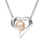 Sterling Silver Grey Vermeil Pink Pearl Twisted Open Heart Necklace P2772C