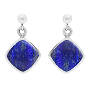 Sterling Silver Lapis Lazuli Cushion Drop Earrings. E227. 