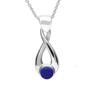Sterling Silver Lapis Lazuli Eternity Loop Necklace. P088. 