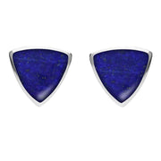 Sterling Silver Lapis Lazuli Large Curved Triangle Stud Earrings. E209. 