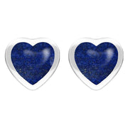 Sterling Silver Lapis Lazuli Large Framed Heart Stud Earrings. E433.