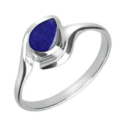 Sterling Silver Lapis Lazuli Offset Pear Ring. R071.