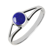 Sterling Silver Lapis Lazuli Round Split Shoulder Ring. R029.
