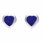 Sterling Silver Lapis Lazuli Small Framed Heart Stud Earrings. E763.