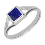 Sterling Silver Lapis Lazuli Square Split Shoulder Ring. R063.