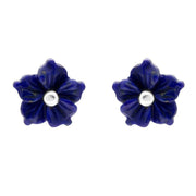 Sterling Silver Lapis Lazuli Tuberose Carnation Stud Earrings, E2162.