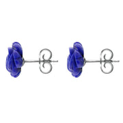 Sterling Silver Lapis Lazuli Tuberose Rose Stud Earrings, E2151.