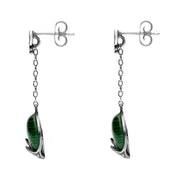 Sterling Silver Malachite Acanthus Leaf Round Chain Drop Earrings. e1583.
