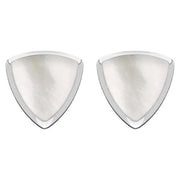 Sterling Silver Mother of Pearl Curved Triangle Stud Earrings. E203.