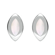 Sterling Silver Mother of Pearl Framed Marquise Stud Earrings. E561.