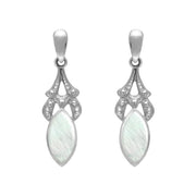Sterling Silver Mother of Pearl Marquise Drop Earrings. E075.