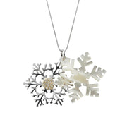 Sterling Silver Mother of Pearl Small Double Snowflake Necklace, P2786C.