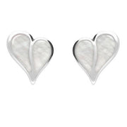 Sterling Silver Mother of Pearl Split Heart Stud Earrings. E364.