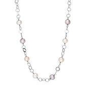 Sterling Silver Multi-coloured Pearl Beaded Necklace, N864.