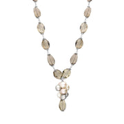 Sterling Silver Multi-coloured Pearl and Quartz Bead Drop Necklace, N848.