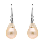 Sterling Silver Peach Baroque Pearl Hook Drop Earrings. E865.