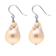 Sterling Silver Peach Baroque Pearl Hook Drop Earrings. E865.