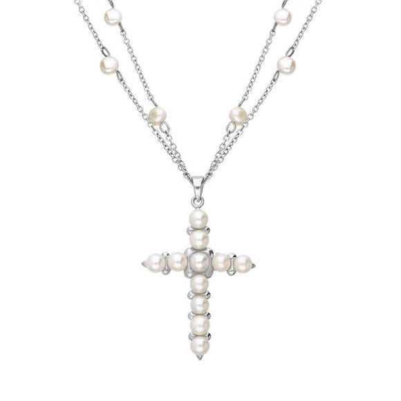 Gold Toned Double Chain Cross Pendant Necklace - Kiola Designs