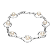 Sterling Silver Pearl Round Link Bracelet
