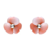 Sterling Silver Pink Conch Tuberose Clover Stud Earrings E2159
