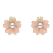 Sterling Silver Pink Conch Tuberose Gypsophila Stud Earrings E2157
