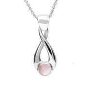 Sterling Silver Pink Mother of Pearl Eternity Loop Necklace. P088. 