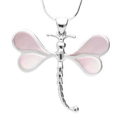Sterling Silver Pink Mother of Pearl Four Stone Dragonfly Necklace. P1473.