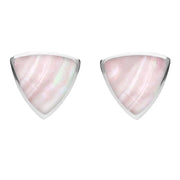 Sterling Silver Pink Mother of Pearl Large Curved Triangle Stud Earrings. E209. 