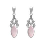 Sterling Silver Pink Mother of Pearl Marquise Drop Earrings. E075.