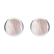 Sterling Silver Pink Mother of Pearl Round Stud Earrings. E099.