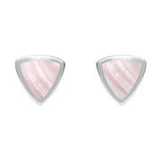 Sterling Silver Pink Mother of Pearl Small Curved Triangle Stud Earrings. E061. 