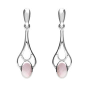 Sterling Silver Pink Mother of Pearl Spoon Drop Earrings. E138.