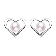 Sterling Silver Pink Pearl Open Heart Stud Earrings, E2072.