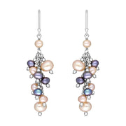 Sterling Silver Pink and Black Pearl Drop Earrings, E1528.