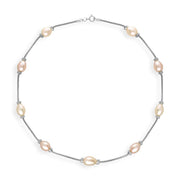 Sterling Silver Pink and Orange Pearl Necklace, N701.