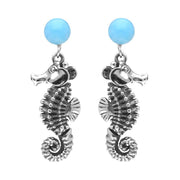 Sterling Silver Small Stone Larimar Seahorse Drop Earrings E1936